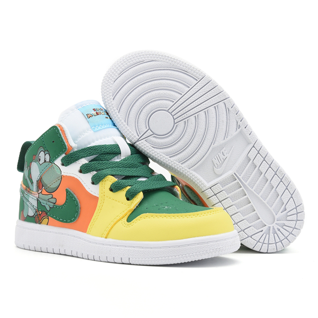 Youth Running Weapon Air Jordan 1 Yellow/Pink/Green Shoes 0683